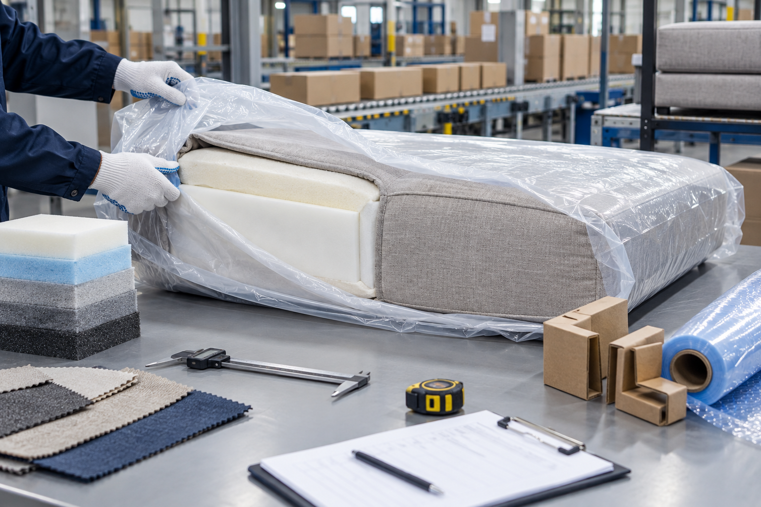 compressed sofa carton recovery and material inspection