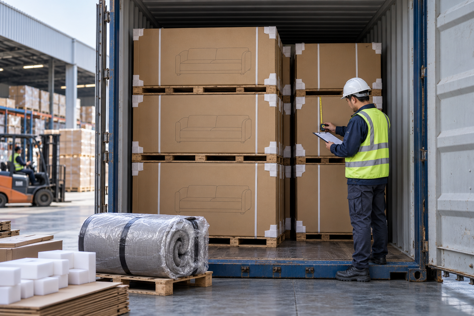 compressed sofa container loading plan and carton verification