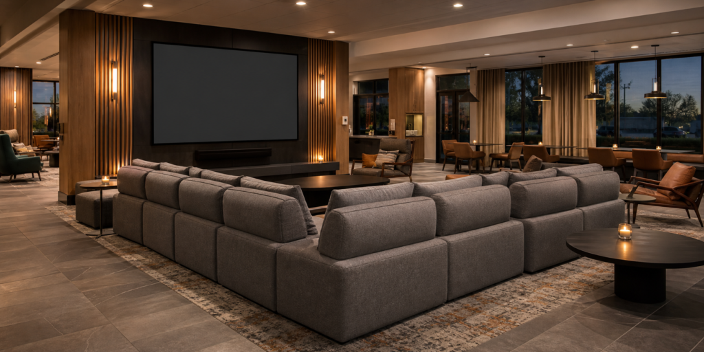 komprimert sofa hotell fotball sesong lounge heltebilde
