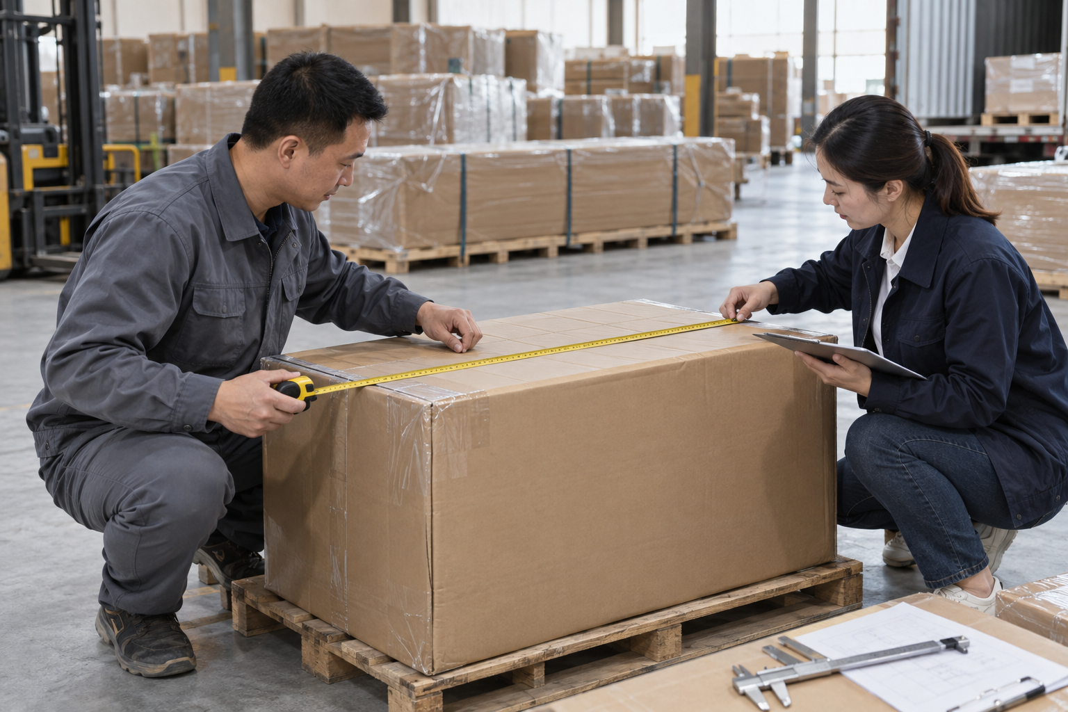 furniture importer measuring compressed sofa carton for container loading
