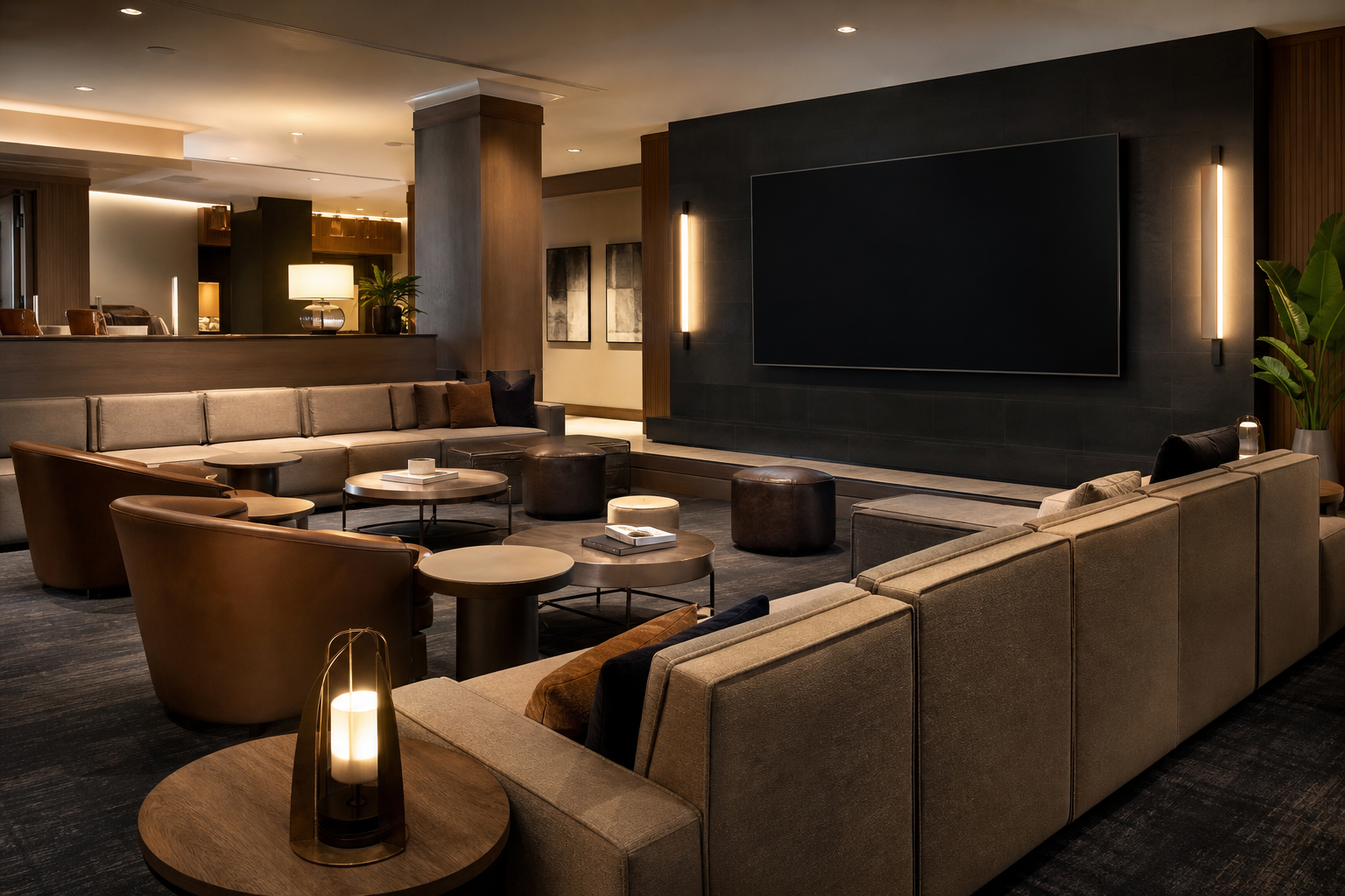 hotel sofa layout for football season lounge scene