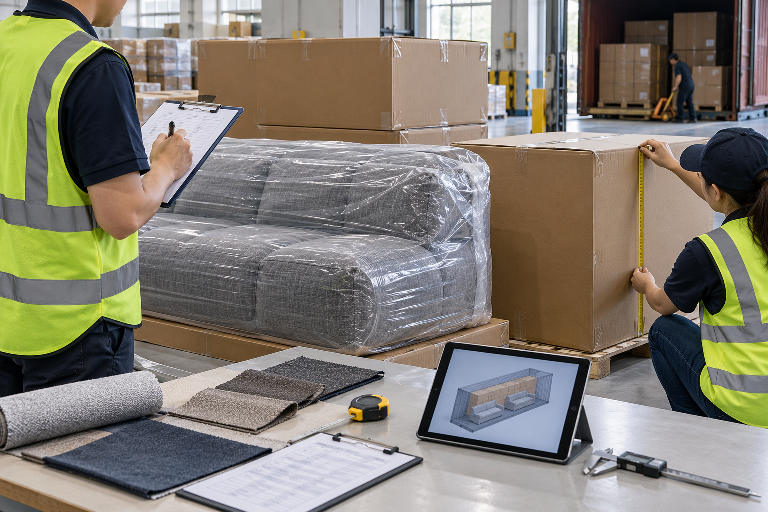 hotel sports lounge compressed sofa material packing inspection scene