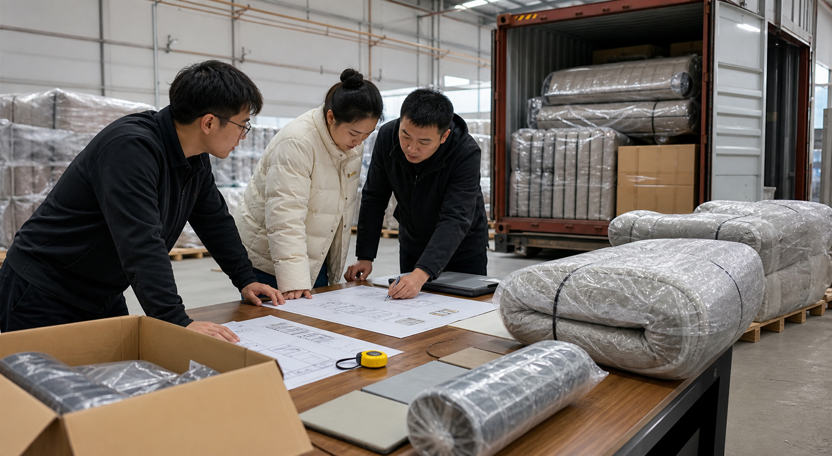 roll packed sofa carton audit and loading plan scene