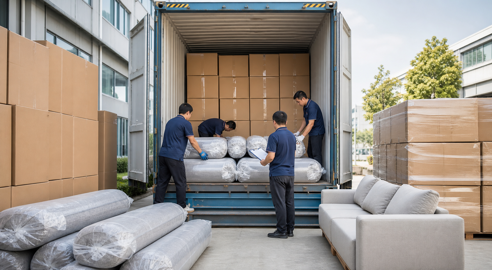 roll packed sofa container loading hero image